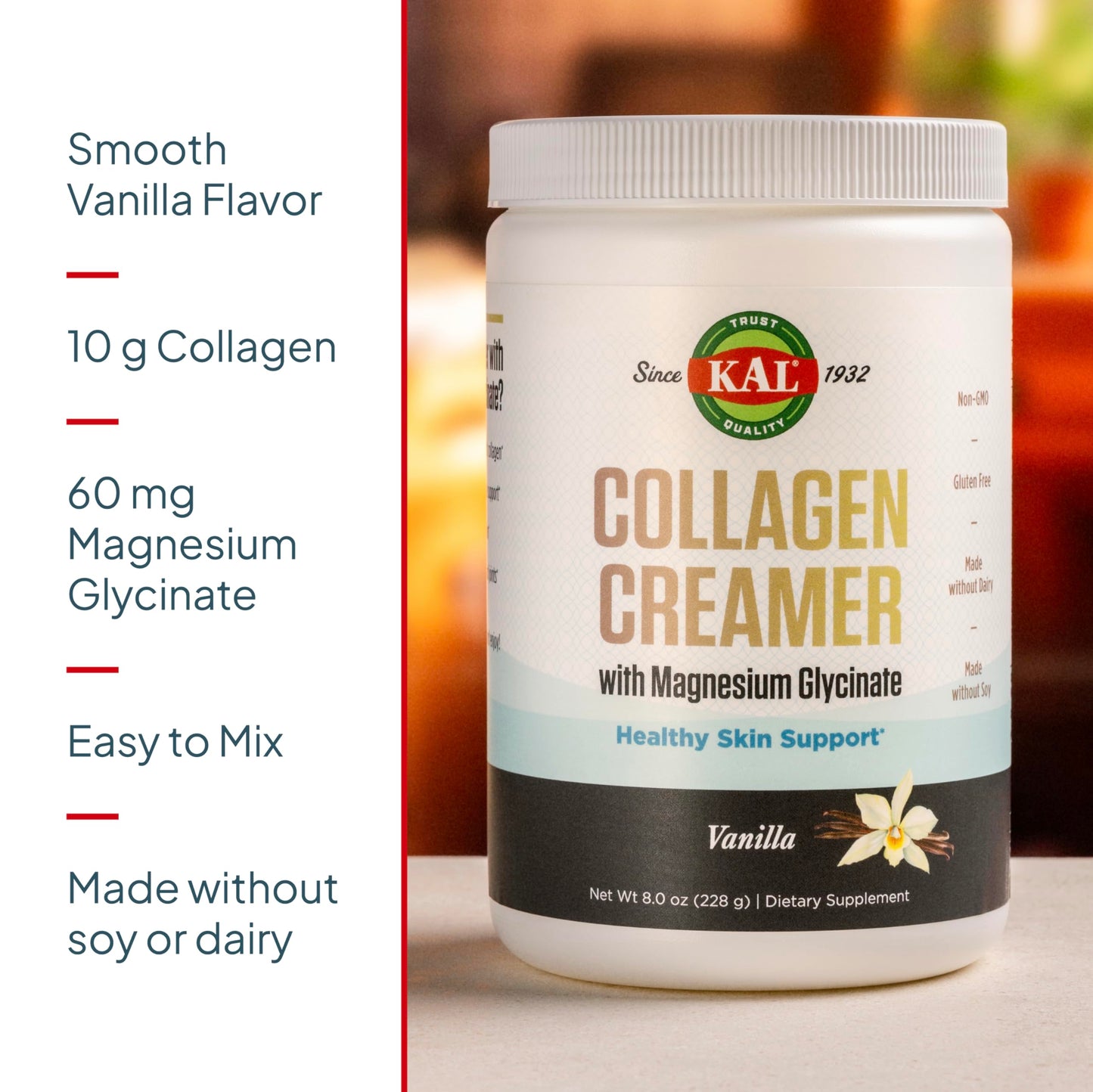 KAL Collagen Creamer Vanilla – Keto Dairy-Free Coffee Creamer with Collagen & Magnesium (8 oz, 12 Servings)