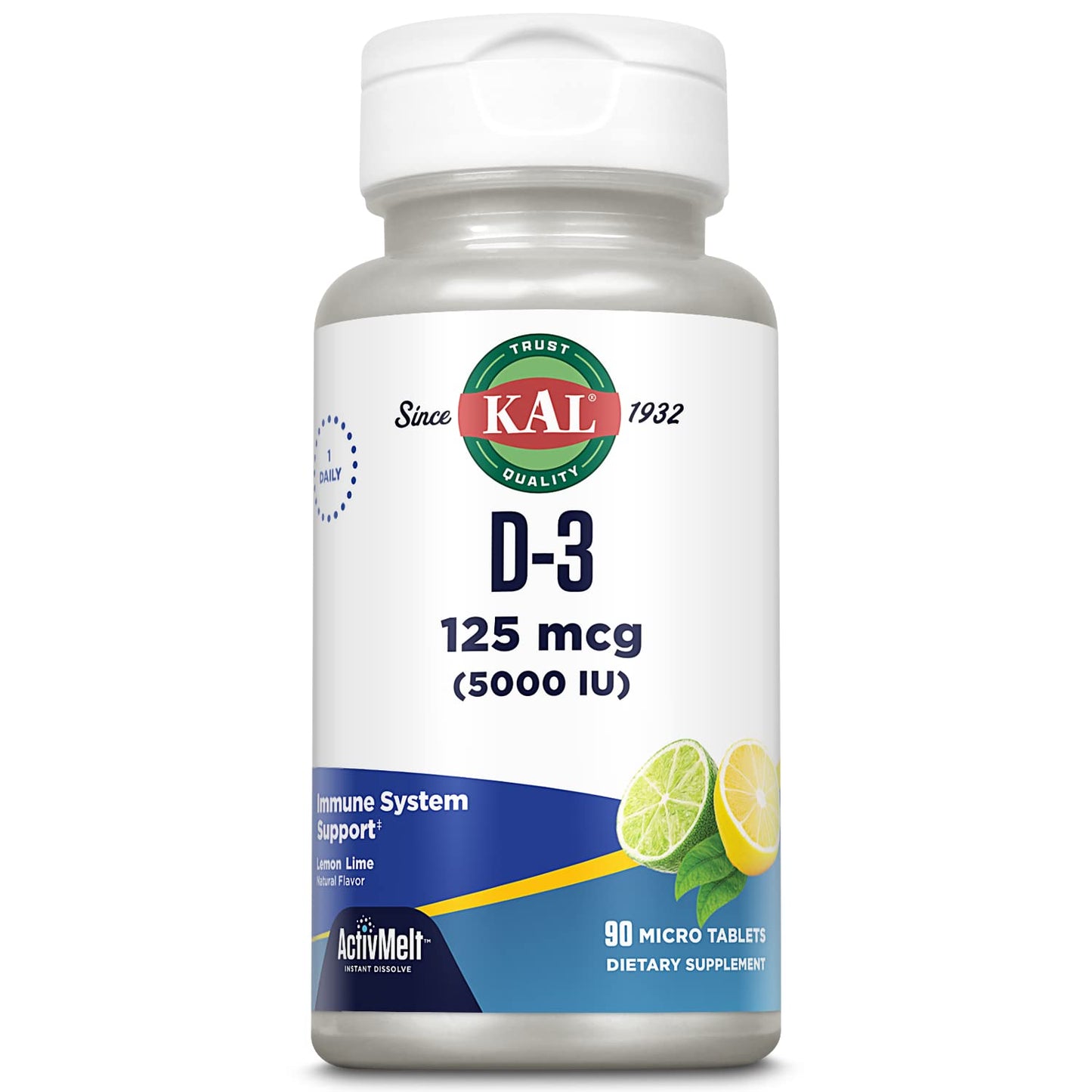 KAL Vitamin D-3 5000 IU ActivMelt - Instant Dissolve, Lemon Lime
