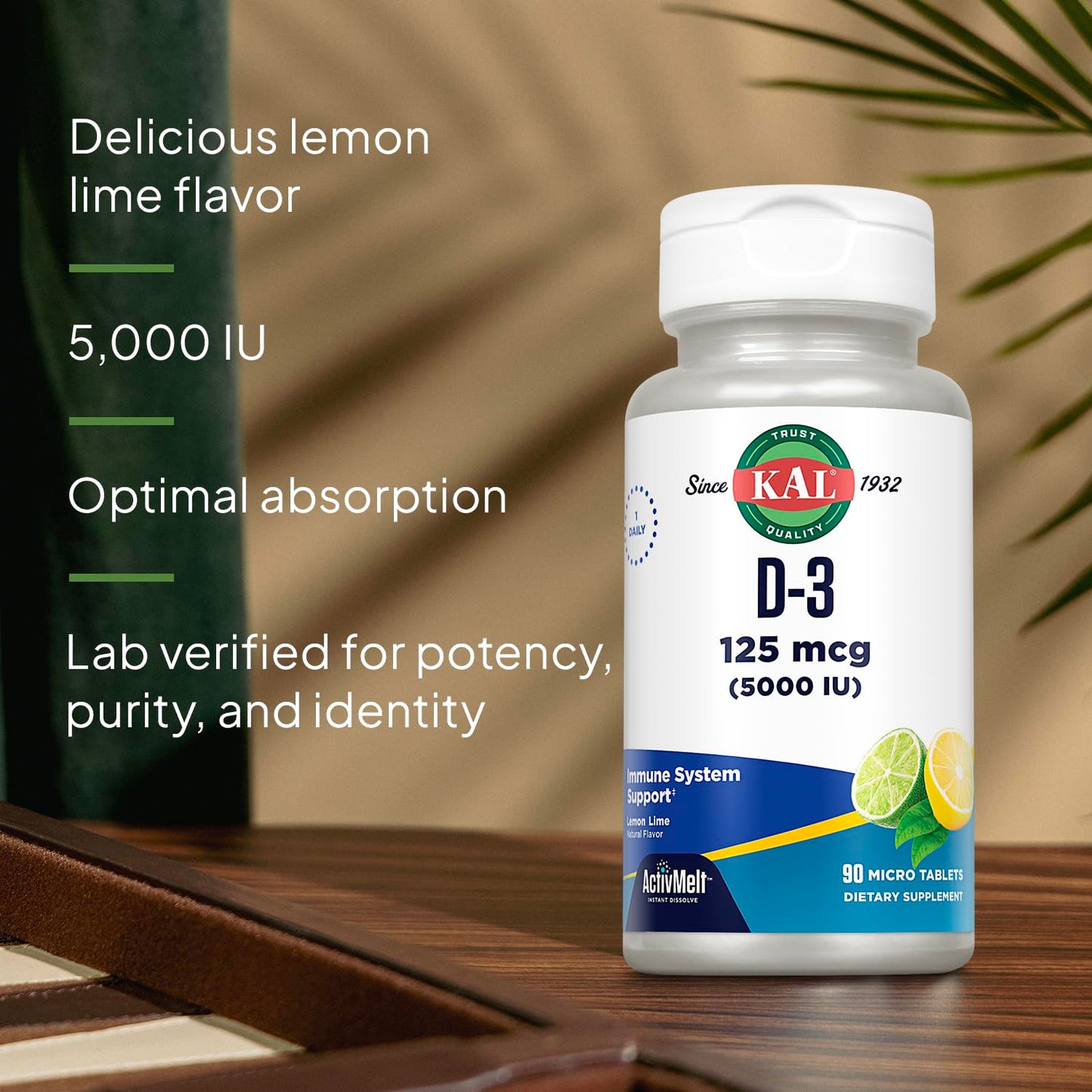 KAL Vitamin D-3 5000 IU ActivMelt - Instant Dissolve, Lemon Lime