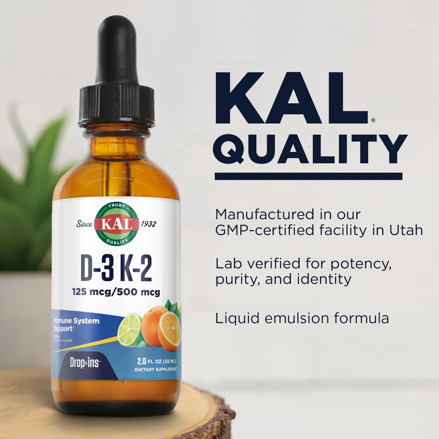 KAL D3 K2 DropIns - Liquid Vitamin D3 + K2 Drops for Bone & Immune Health