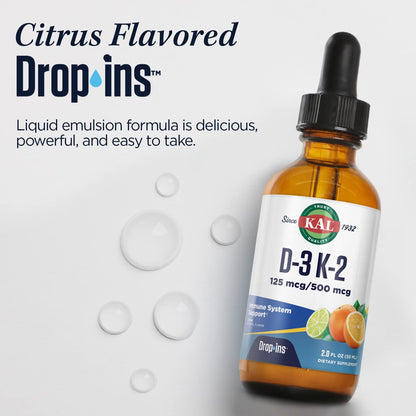 KAL D3 K2 DropIns - Liquid Vitamin D3 + K2 Drops for Bone & Immune Health