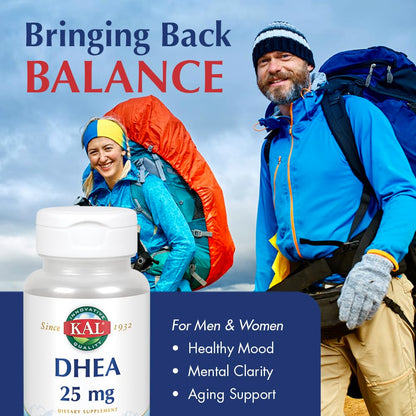 KAL DHEA Vegetarian Tablets 25 mg – 60 Count | Immune & Hormone Support
