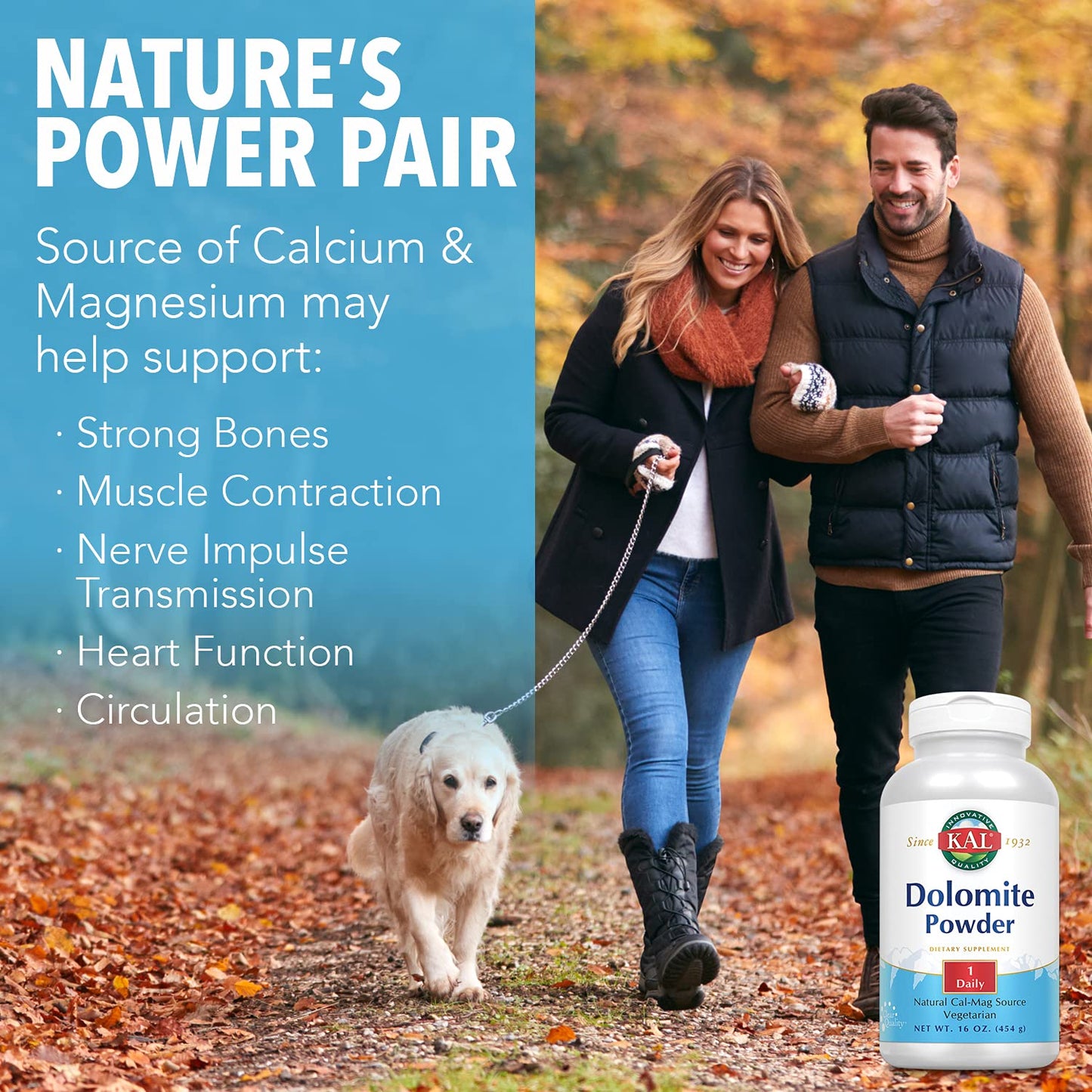 Kal Dolomite Powder, 16 Ounce – Calcium & Magnesium Source (Vegan)