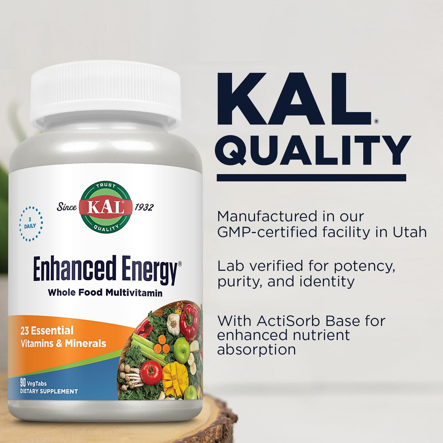 Kal Enhanced Energy, 90 Count - Energy Supplement with ActiSorb & BioPerine