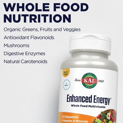 KAL® Enhanced Energy Multivitamin – Whole-Food Based Vitamins & Minerals with Antioxidants, Digestive Enzymes & Natural Carotenoids | 180 Capsules