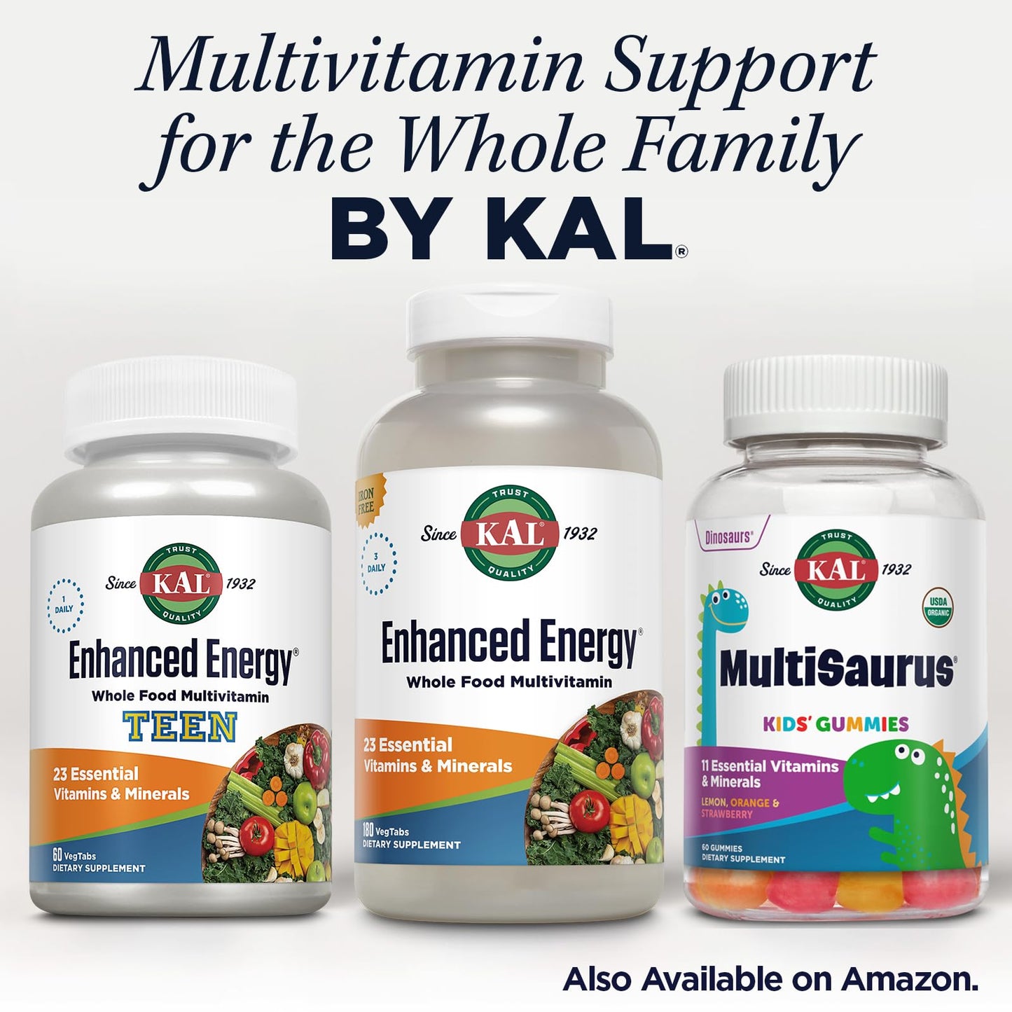 KAL® Enhanced Energy Multivitamin – Whole-Food Based Vitamins & Minerals with Antioxidants, Digestive Enzymes & Natural Carotenoids | 180 Capsules