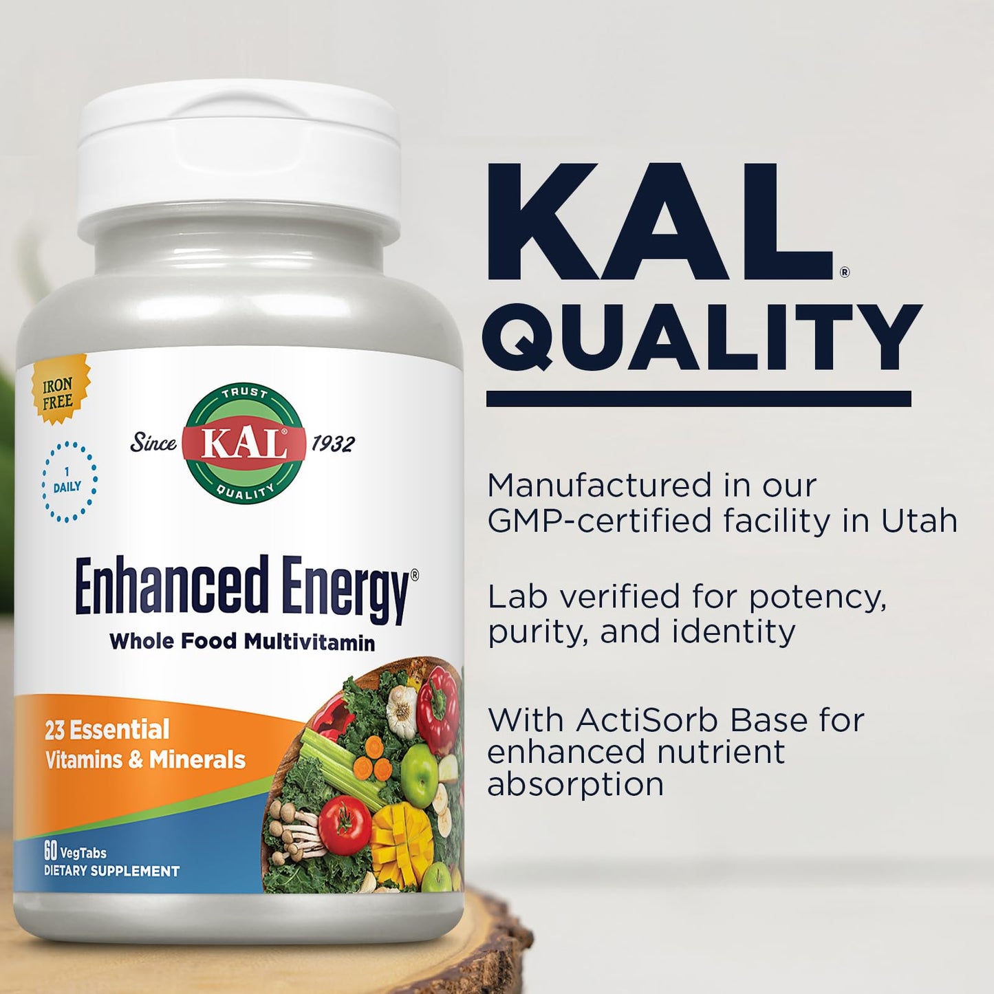 KAL Enhanced Energy Supplements | Whole Food Multivitamin for Women & Men