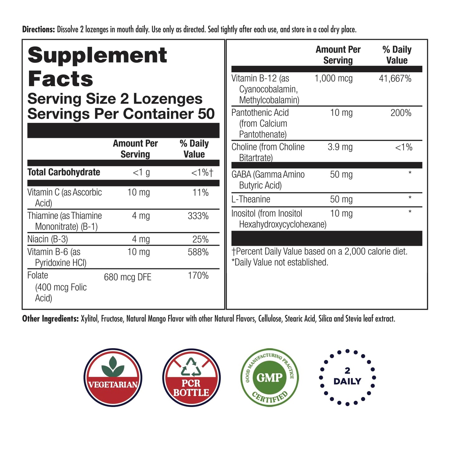 KAL GABA L-Theanine Stress Lozenges – Mango Tangerine, Vegan, 50 Servings