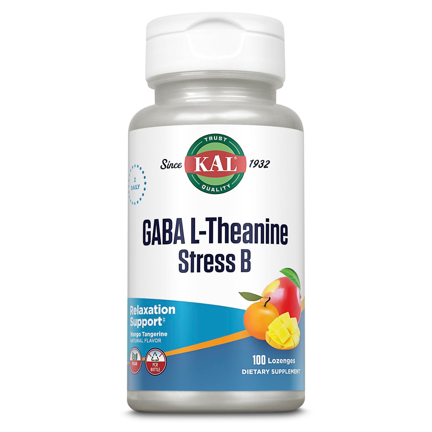 KAL GABA L-Theanine Stress Lozenges – Mango Tangerine, Vegan, 50 Servings