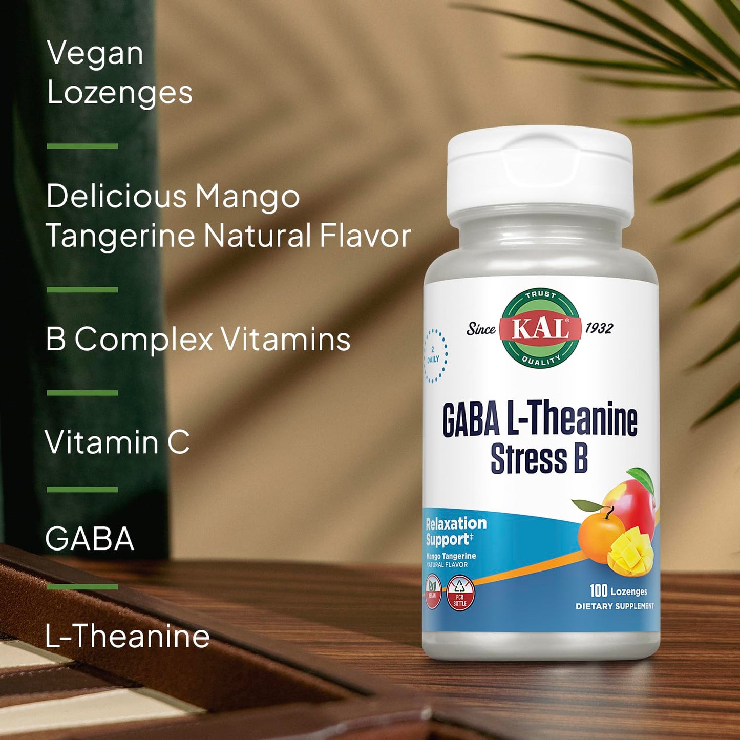 KAL GABA L-Theanine Stress Lozenges – Mango Tangerine, Vegan, 50 Servings