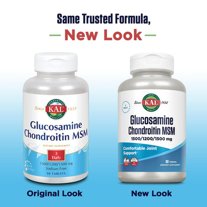 KAL Glucosamine Chondroitin MSM - Joint Support (1500/1200/1500 mg) - 60-Day Guarantee