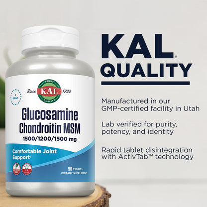 KAL Glucosamine Chondroitin MSM - Joint Support (1500/1200/1500 mg) - 60-Day Guarantee
