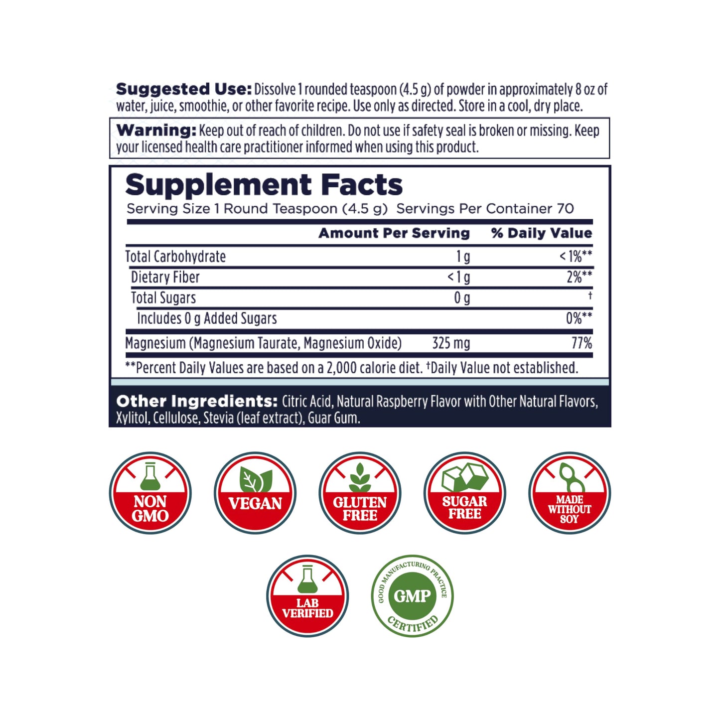 KAL Heart Magnesium Powder – Red Raspberry Flavor, 70 Servings, 11 oz