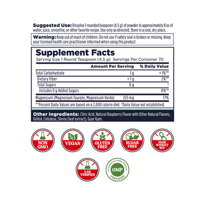 KAL Heart Magnesium Powder – Red Raspberry Flavor, 70 Servings, 11 oz