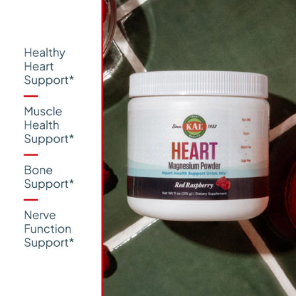 KAL Heart Magnesium Powder – Red Raspberry Flavor, 70 Servings, 11 oz