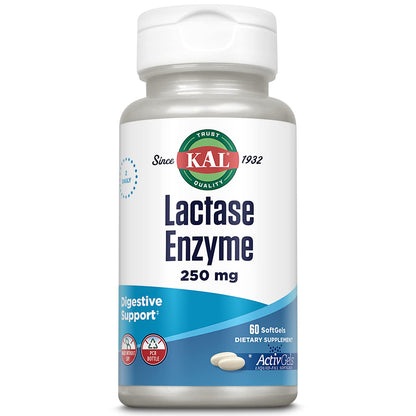 KAL Lactase Enzyme 250 mg | 60 SoftGels, 250 FCC Units for Lactose Intolerance