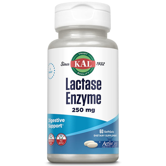 KAL Lactase Enzyme 250 mg | 60 SoftGels, 250 FCC Units for Lactose Intolerance BritishVita | Premium UK Vitamins & Wellness Supplements