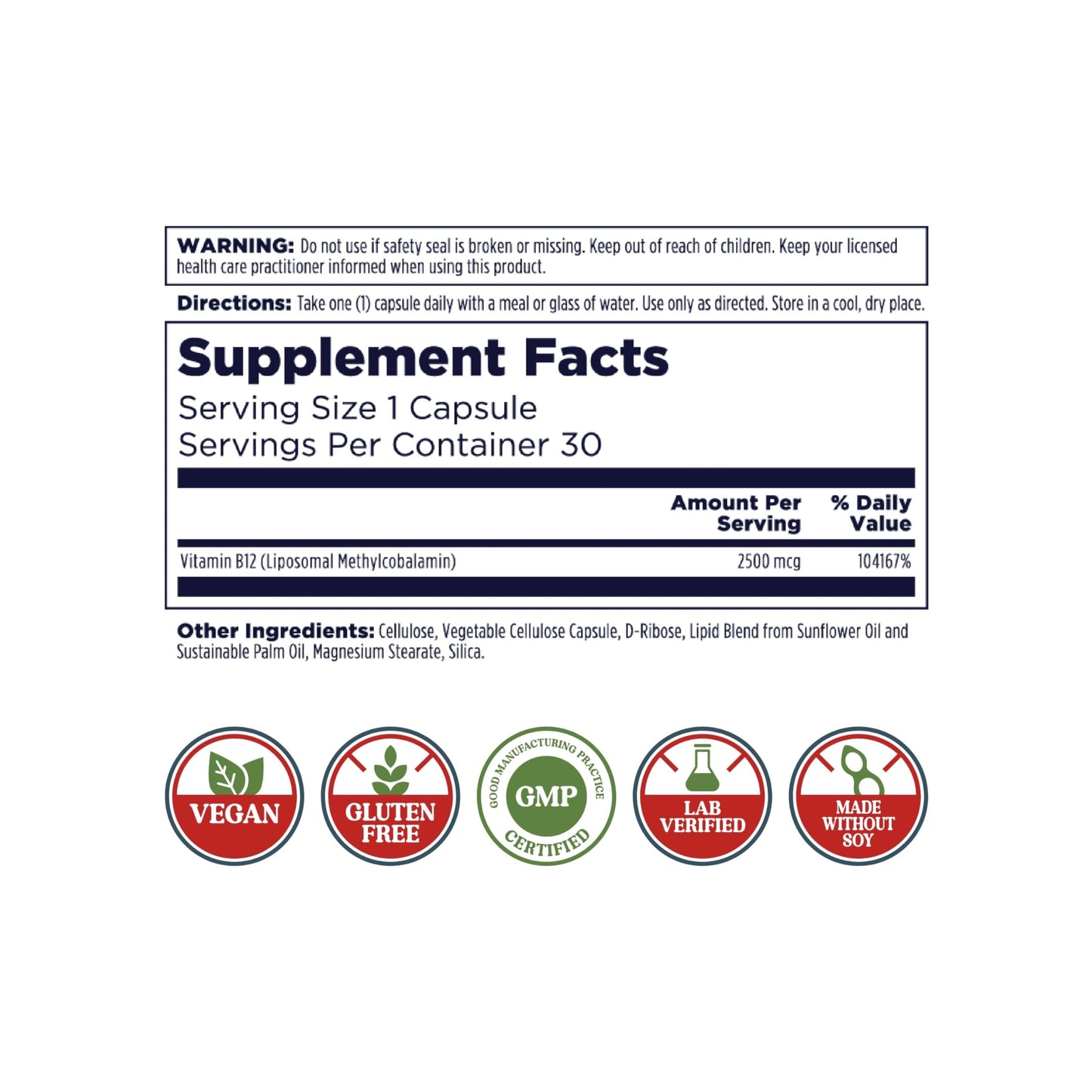KAL Liposomal Vitamin B12 2500 mcg – High Absorption, Vegan, Gluten Free | 30 Servings
