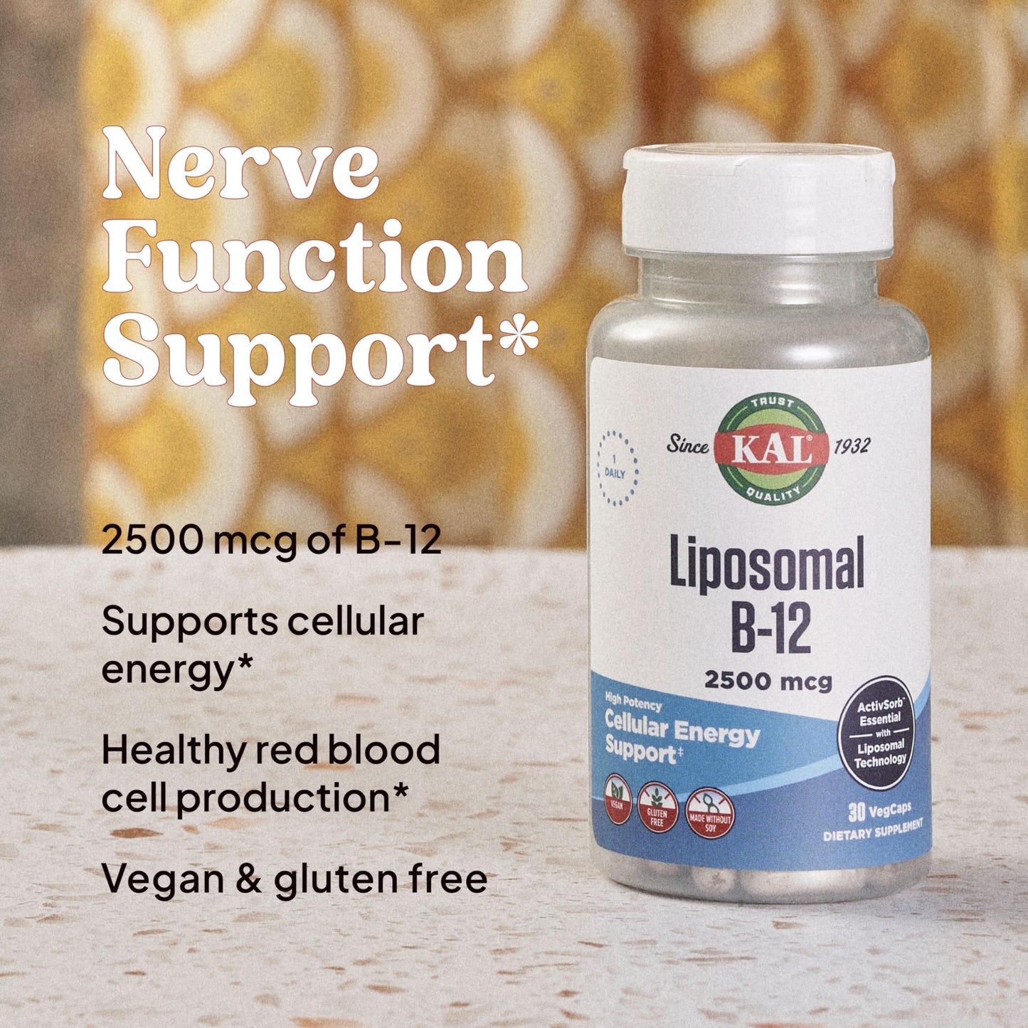 KAL Liposomal Vitamin B12 2500 mcg – High Absorption, Vegan, Gluten Free | 30 Servings