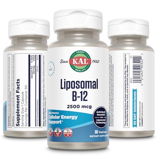 KAL Liposomal Vitamin B12 2500 mcg – High Absorption, Vegan, Gluten Free | 30 Servings