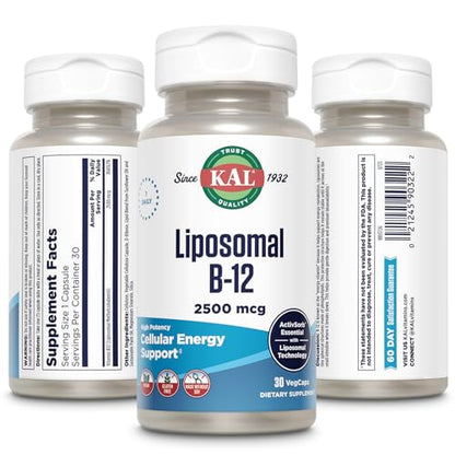 KAL Liposomal Vitamin B12 2500 mcg – High Absorption, Vegan, Gluten Free | 30 Servings