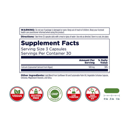 KAL Liposomal Calcium 500 mg – High-Absorption Calcium Supplement | Vegan, Gluten Free, No Soy