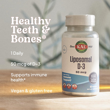 KAL Liposomal Vitamin D3 50 mcg | High Absorption Vitamin D3 | Vegan Capsules | Gluten Free | 30 Servings
