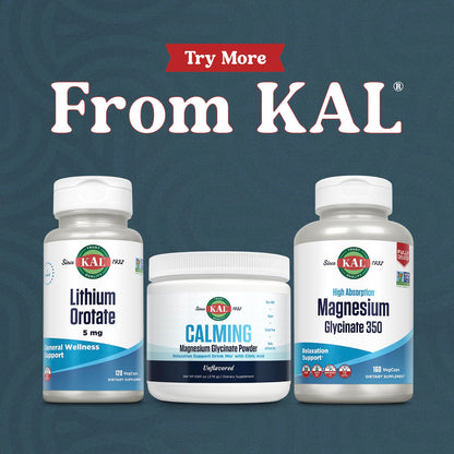 KAL Lithium Orotate 5 mg – 120 VegCaps (Pack of 2) | Mood Support