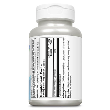 KAL Lithium Orotate 5mg – Low Dose Mood Support, Vegan, 180 Servings (180 VegCaps), 60-Day Guarantee