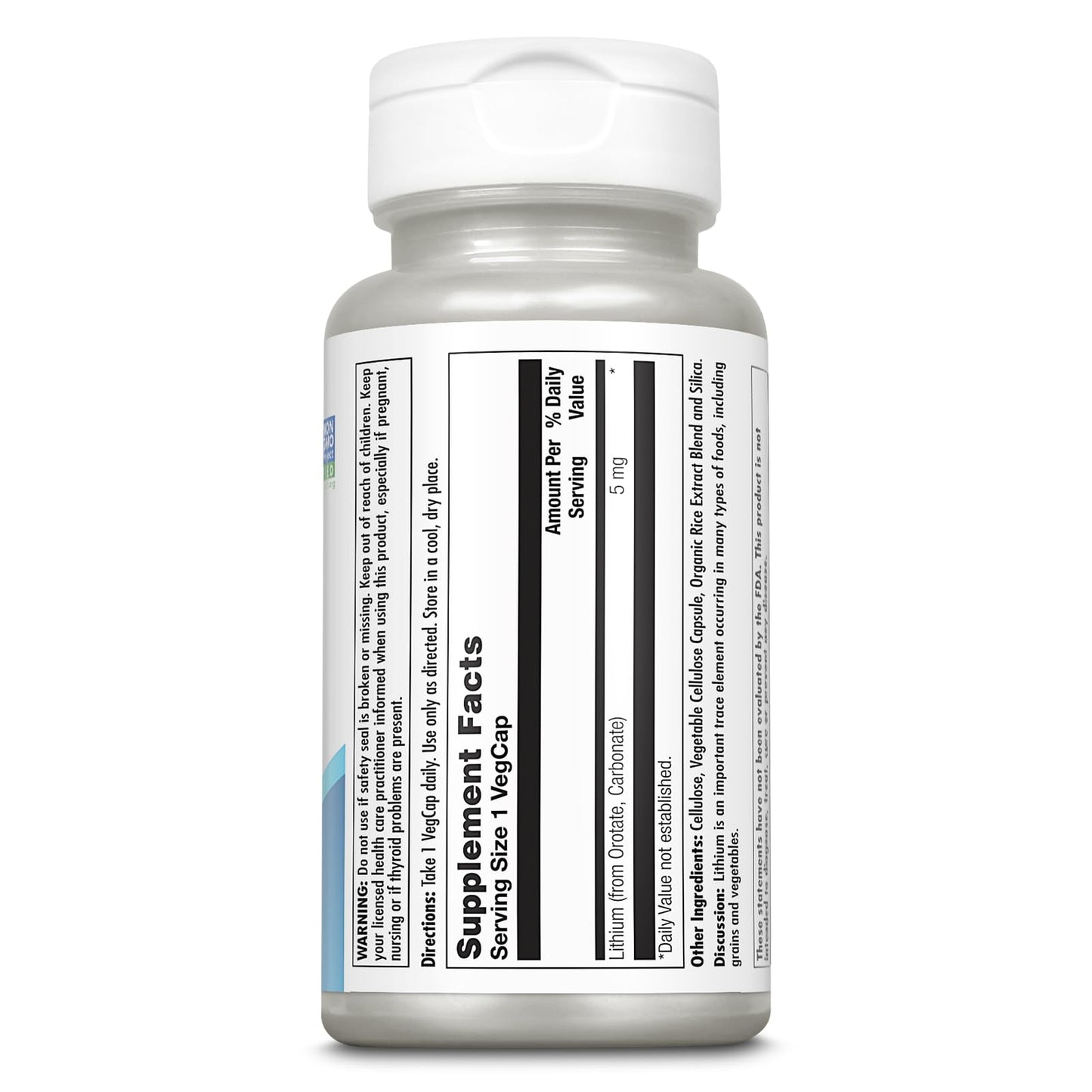 KAL Lithium Orotate 5 mg – Mood Support, 120 VegCaps, Organic Rice Bran Base