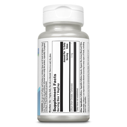 KAL Lithium Orotate 5 mg – Mood Support, 120 VegCaps, Organic Rice Bran Base