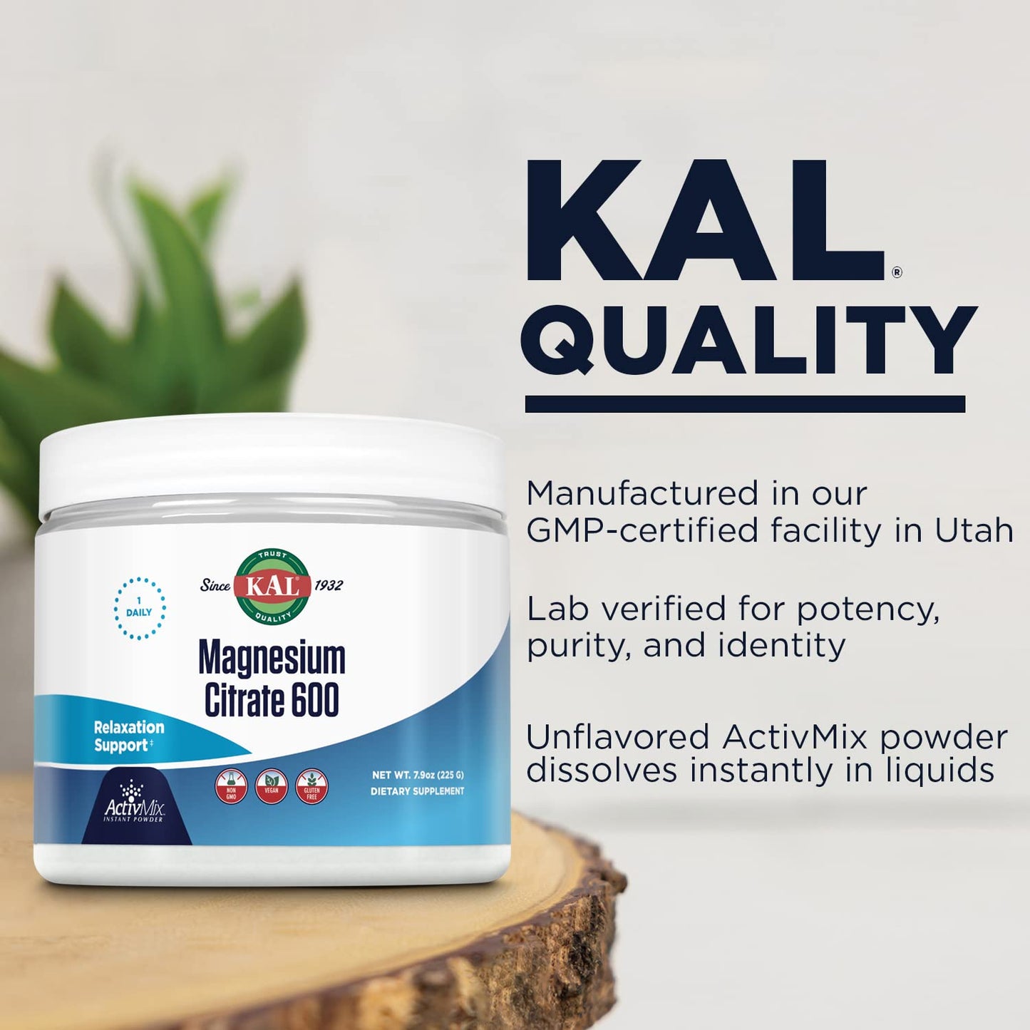 KAL Magnesium Citrate 600 mg ActivMix Instant Powder – Muscle Function, Relaxation, Vegan & Gluten Free