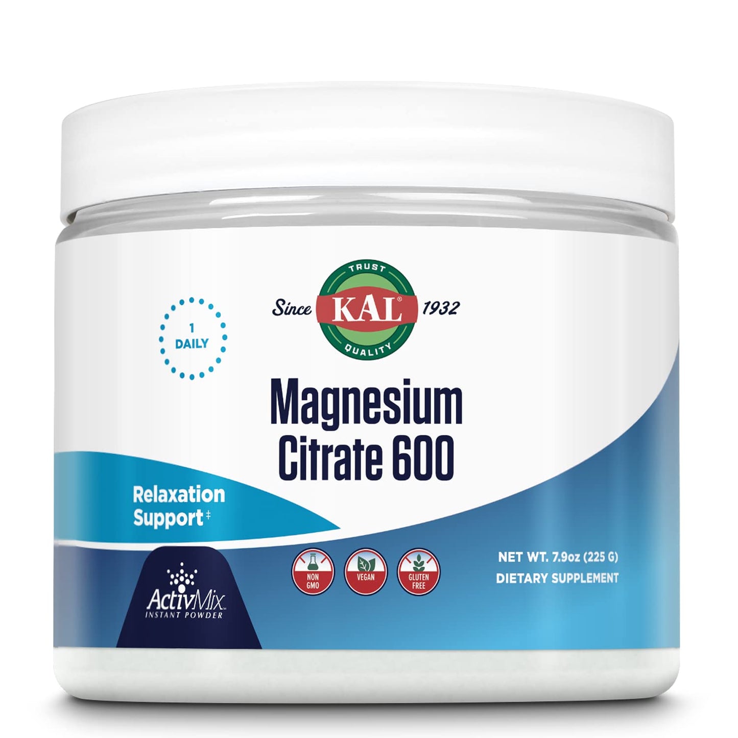 KAL Magnesium Citrate 600 mg ActivMix Instant Powder – Muscle Function, Relaxation, Vegan & Gluten Free