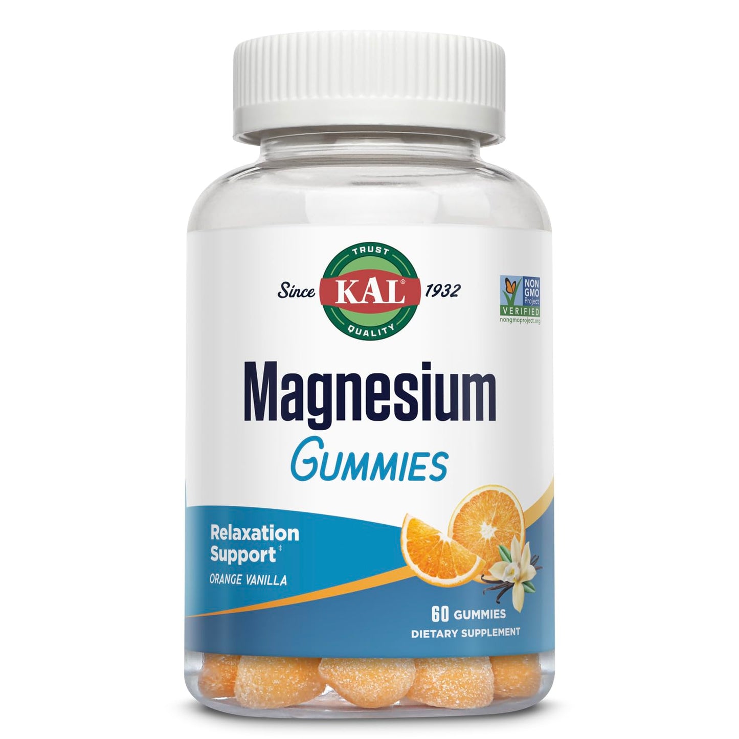 KAL Magnesium Citrate Gummies – Relaxation, Energy, Bone & Muscle Support | 330 mg | Orange Vanilla | Non-GMO, Vegetarian – 60 Gummies