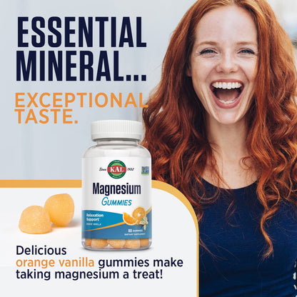 KAL Magnesium Citrate Gummies – Relaxation, Energy, Bone & Muscle Support | 330 mg | Orange Vanilla | Non-GMO, Vegetarian – 60 Gummies