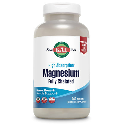 KAL Magnesium Glycinate Tablets – 240 Count, High Absorption, Vegan
