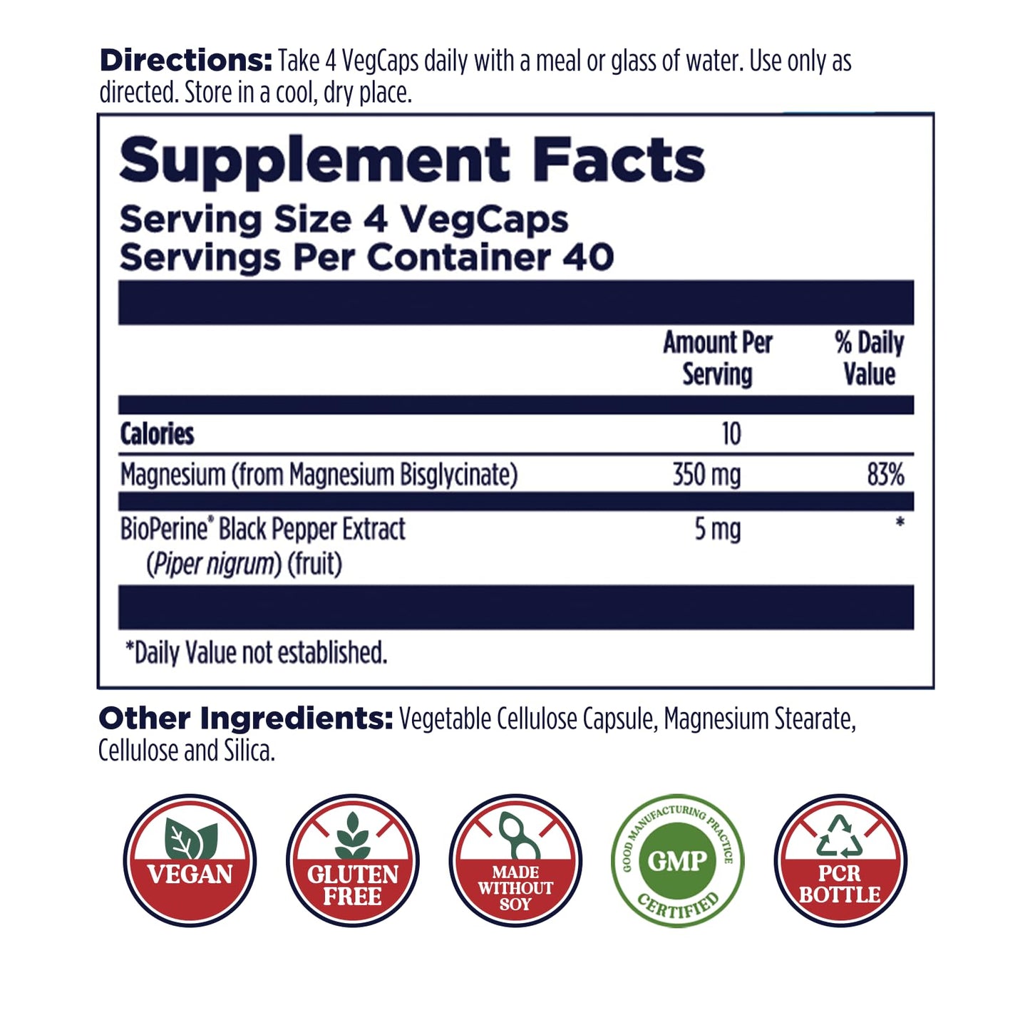 KAL Magnesium Glycinate Capsules | Chelated Mg Bisglycinate, High Absorption