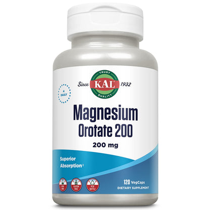 KAL Magnesium Orotate 200 mg – Superior Absorption Chelated Magnesium | Bones, Nerves & Muscles | 120 VegCaps