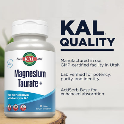 KAL Magnesium Taurate 400mg + Vitamin B6 | Vegan & Gluten Free