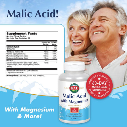 Kal Malic Acid with Magnesium Tablets, 120 Count (Pack of 2)