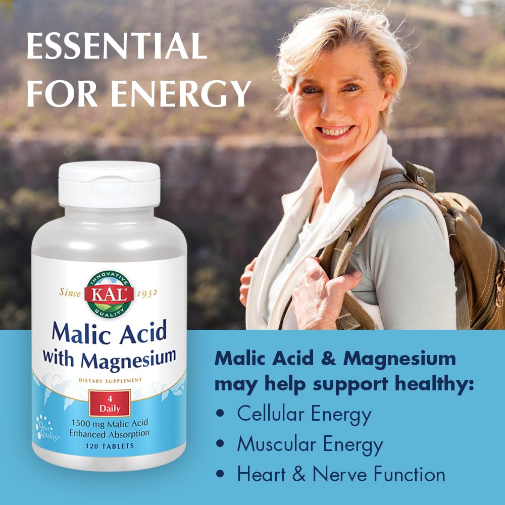 Kal Malic Acid with Magnesium Tablets, 120 Count (Pack of 2)