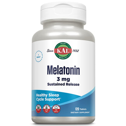 KAL Melatonin 3mg Sustained Release Sleep Aid – Vegan, Gluten Free | 120 tablets