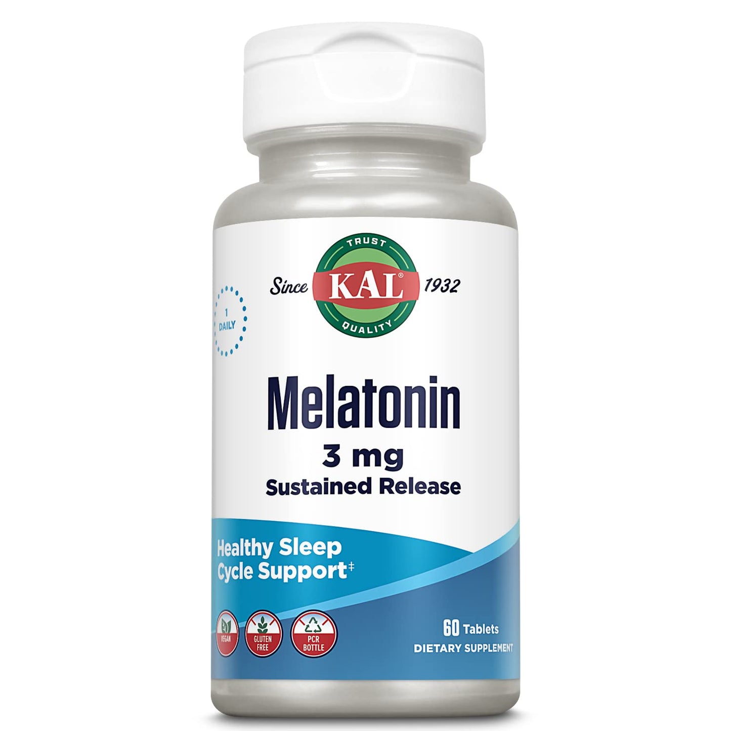 KAL Melatonin 3mg Sustained Release Sleep Aid - Vegan, Gluten Free | 60 Tablets (60 Servings)