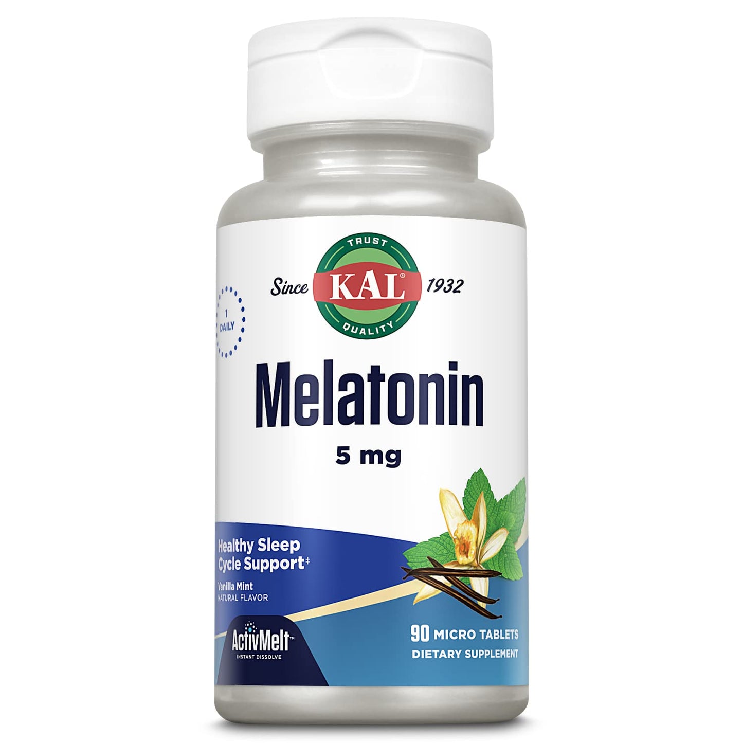 KAL Melatonin 5 mg Sleep Aid – 90 Veg Micro Tablets, Vanilla Mint