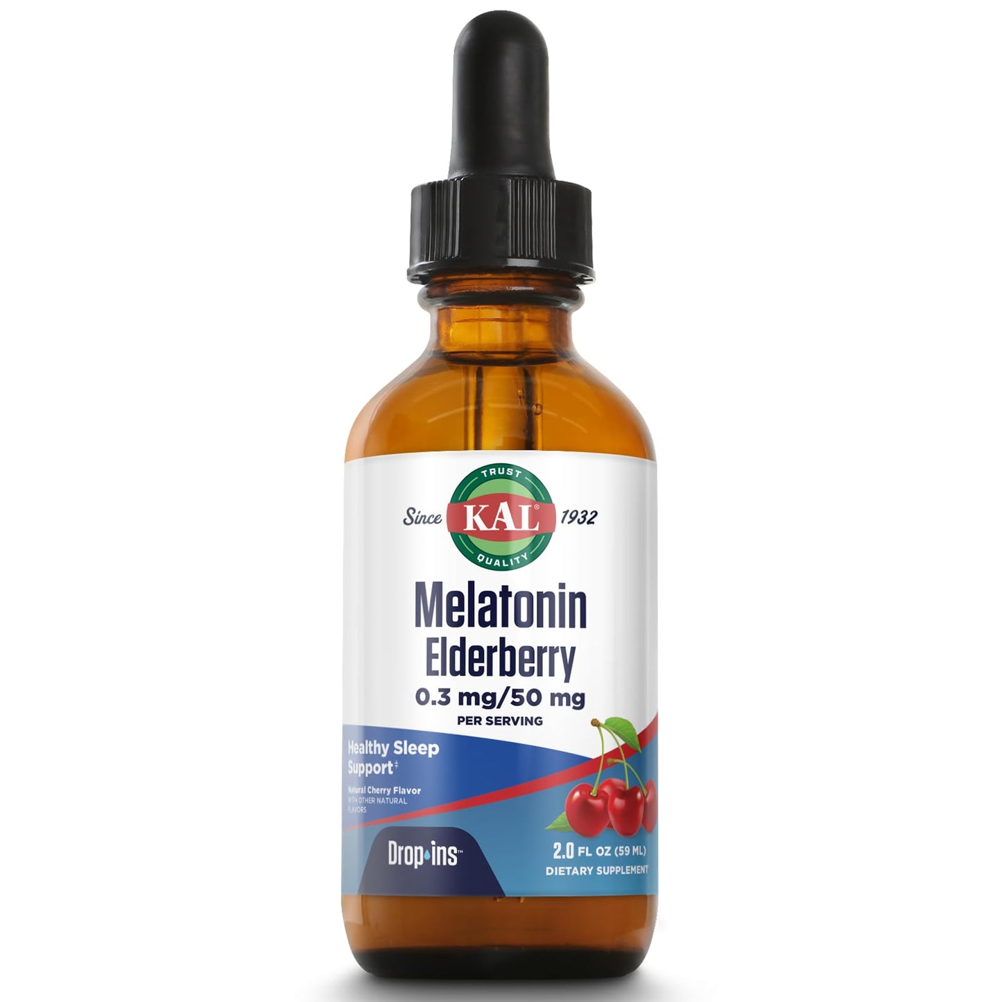 KAL 0.3 mg Melatonin Cherry Elderberry DropIns – 2 Fluid Ounce