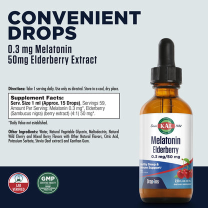 KAL 0.3 mg Melatonin Cherry Elderberry DropIns – 2 Fluid Ounce