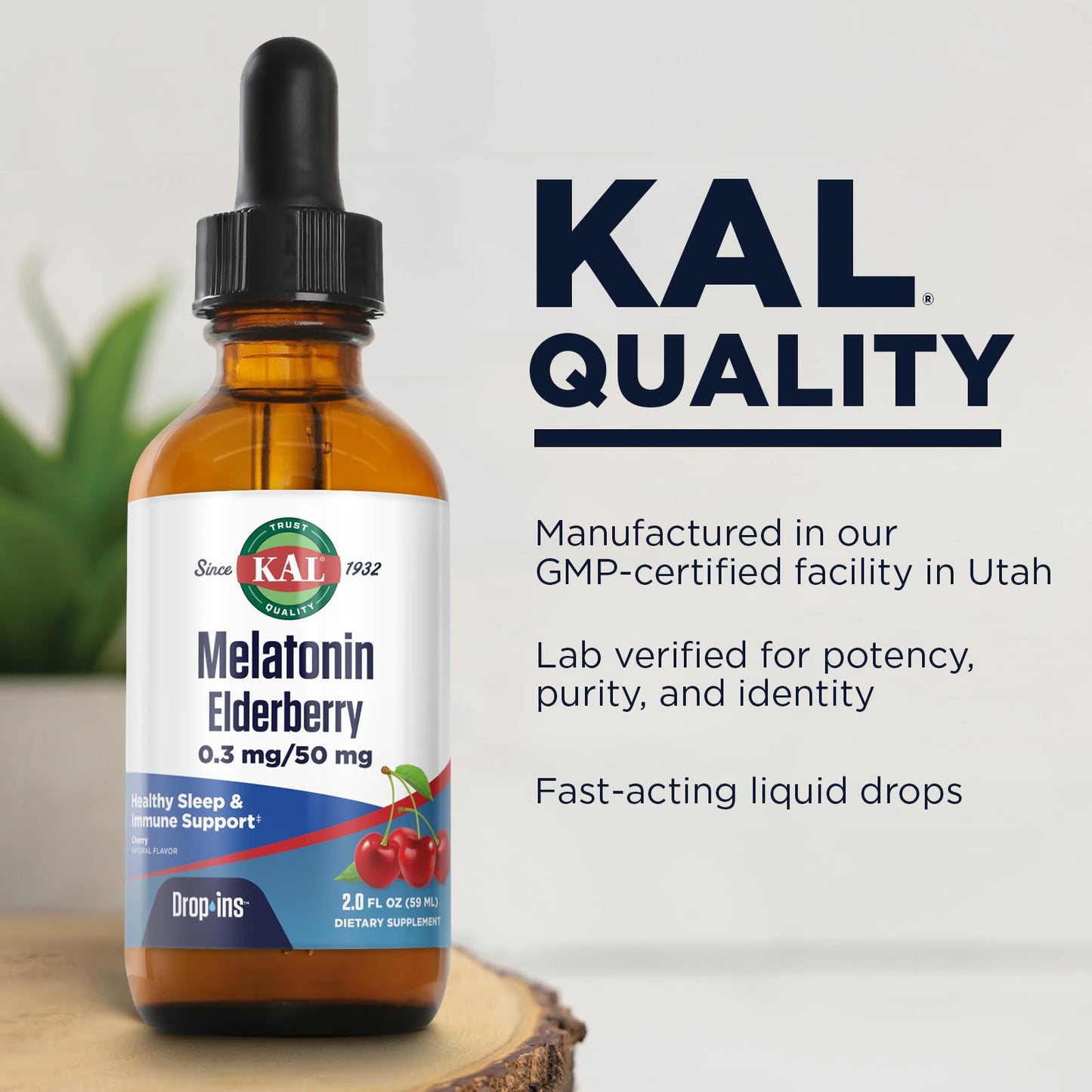 KAL 0.3 mg Melatonin Cherry Elderberry DropIns – 2 Fluid Ounce