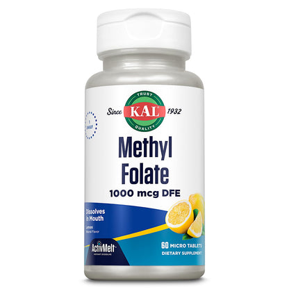 KAL Methyl Folate 1000 mcg (5-MTHF) – ActivMelt Lemon | Heart Health, Prenatal & Mood & Brain Support