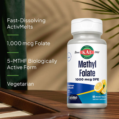 KAL Methyl Folate 1000 mcg (5-MTHF) – ActivMelt Lemon | Heart Health, Prenatal & Mood & Brain Support
