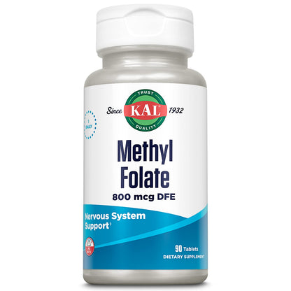 KAL Methyl Folate 800 mcg DFE (5-MTHF) ActivTab – Heart Health, Prenatal & Mood Support | 90 Servings